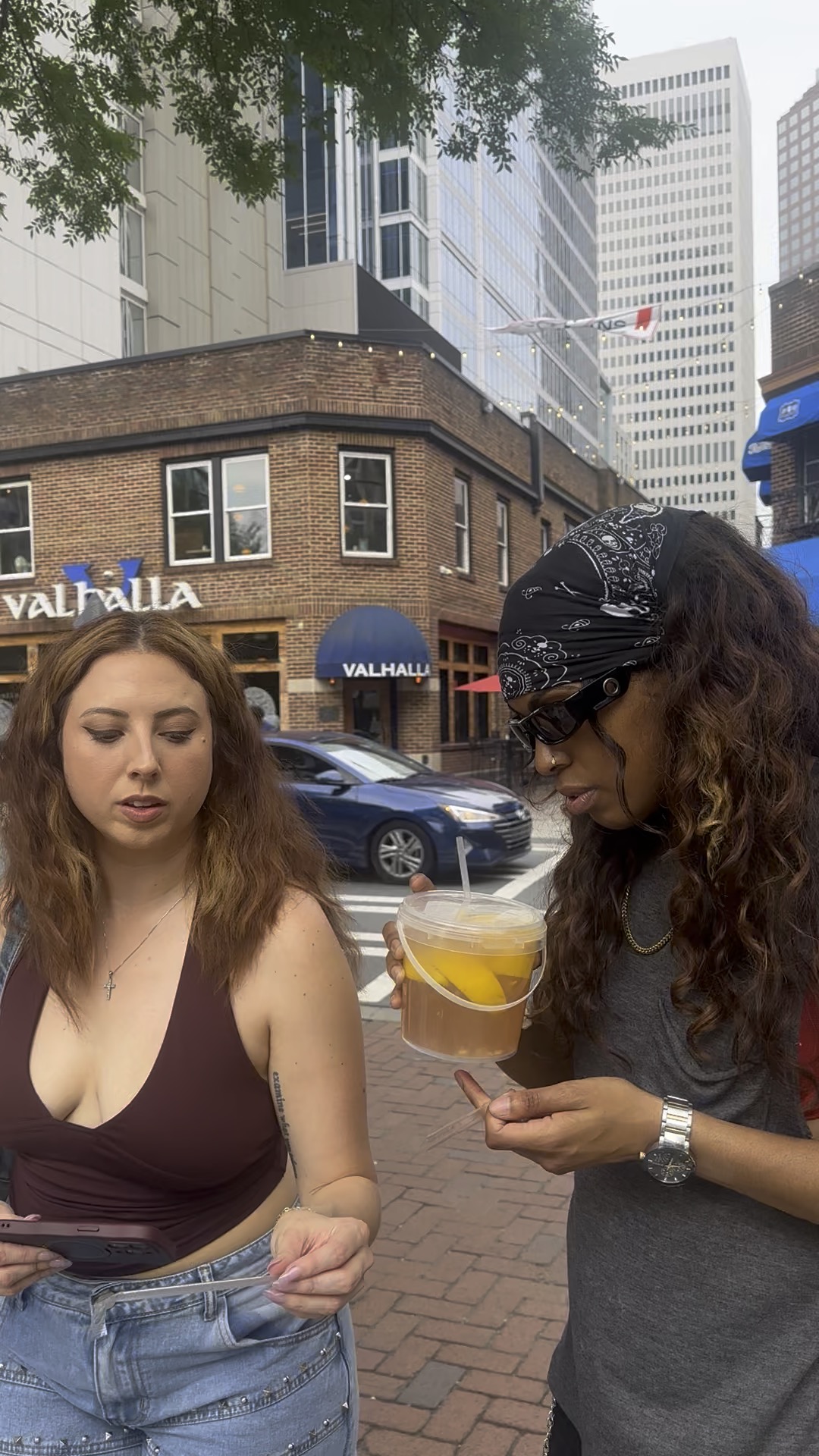 Customers enjoying fresh lemonade downtown Charlotte